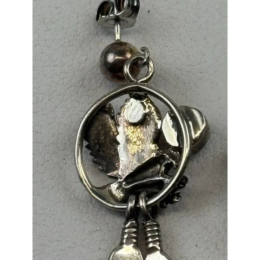 Southwest Style Sterling Silver Pierced Earrings Turquoise Feathers Eagle